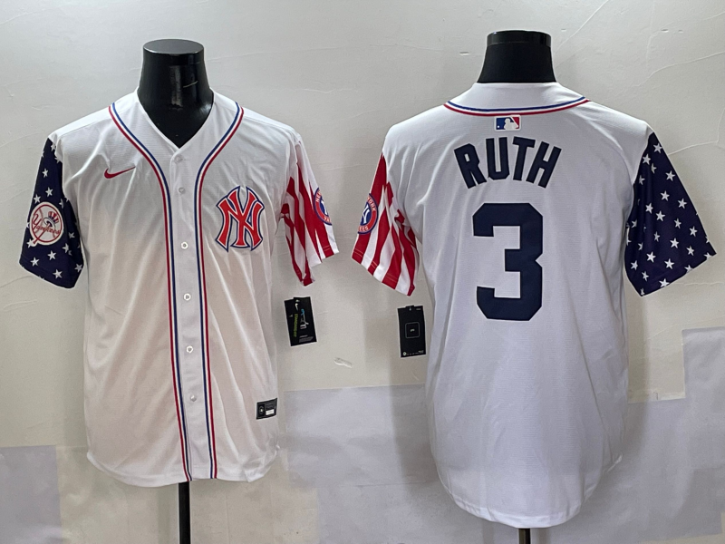 Men 2025  MLB New York Yankees #3 Ruth white jersey->new york yankees->MLB Jersey
